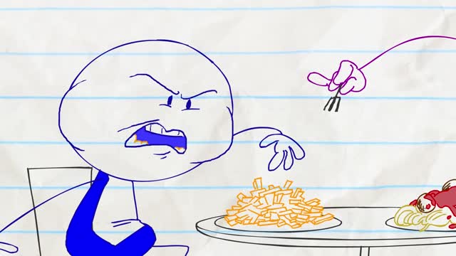 Funny Stick Cartoon about eating fries