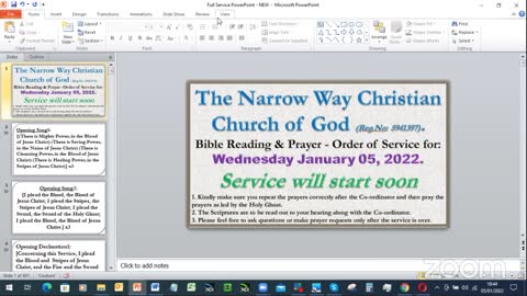 The Narrow Way Christian Church of God - Wednesday 05/01/21