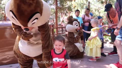 Baby Follows Chip and Dale at Disneyland