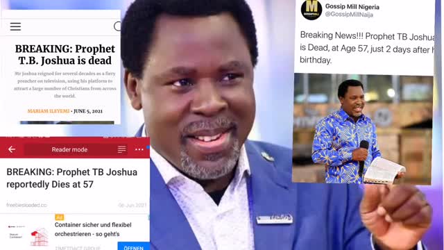 Sad news prophet tb Joshua is dead