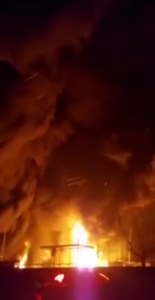 Zhytomyr Oblast. The tank farm is on fire