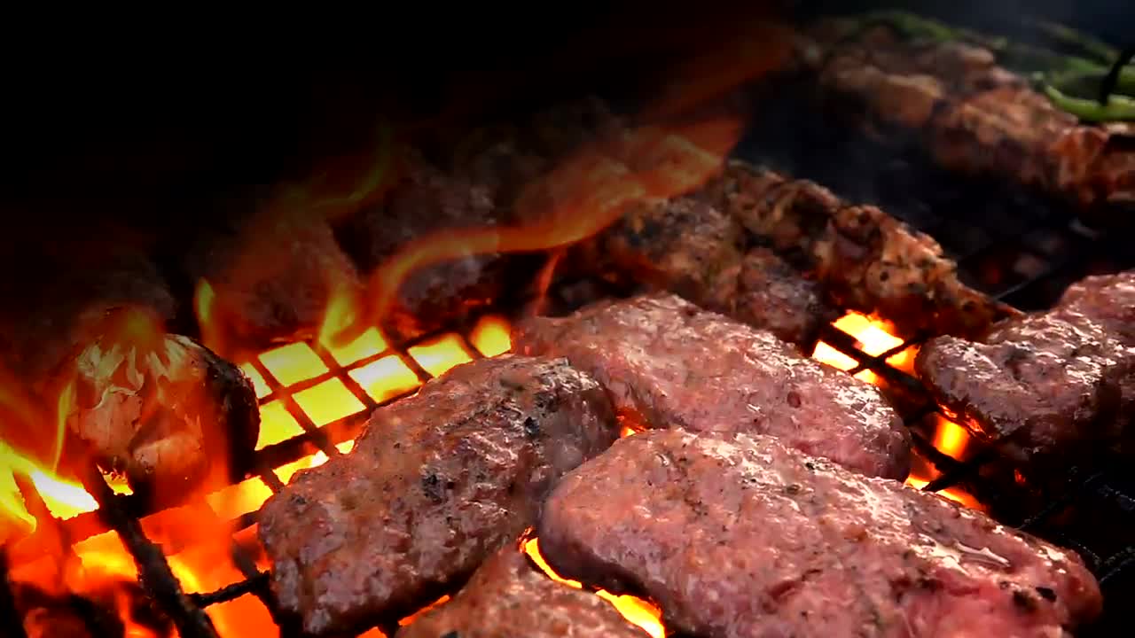 Cooking roast beef, slow motion