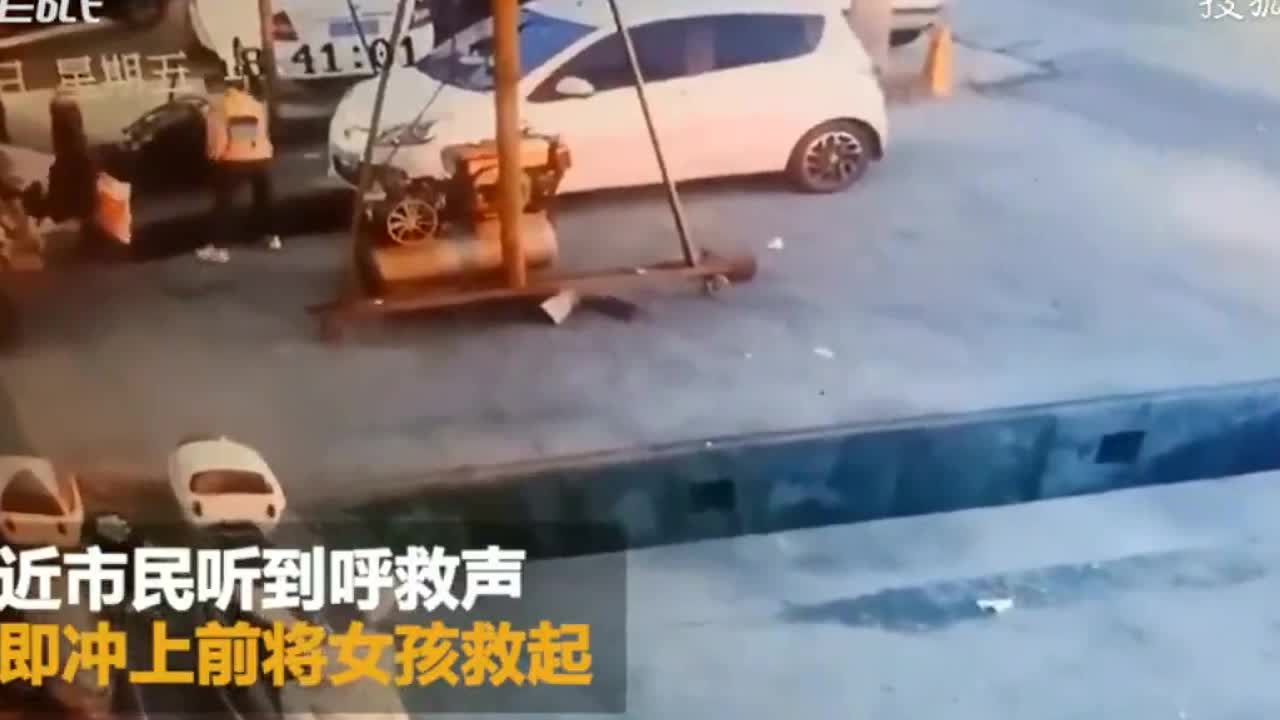 Young girl too busy on phone falls into hole
