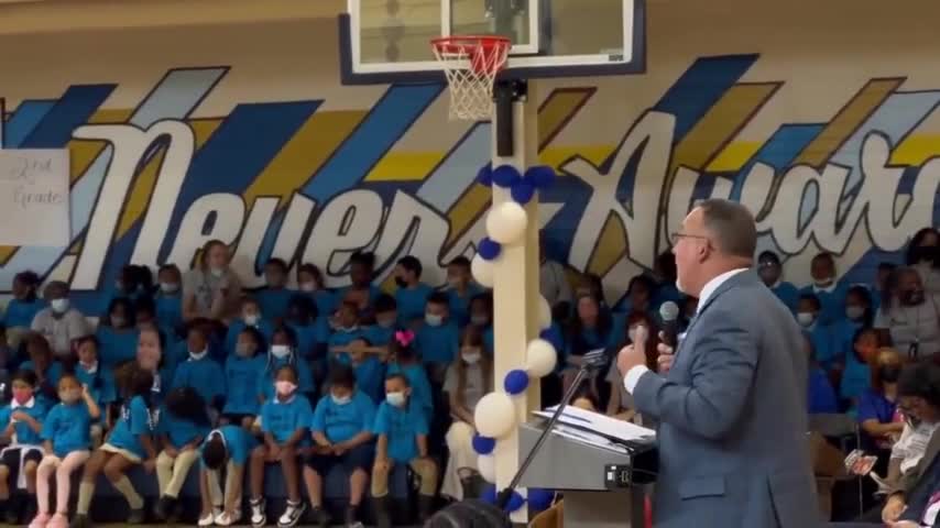 Maskless Education Sec Talks To Room Full Of Masked Kids...