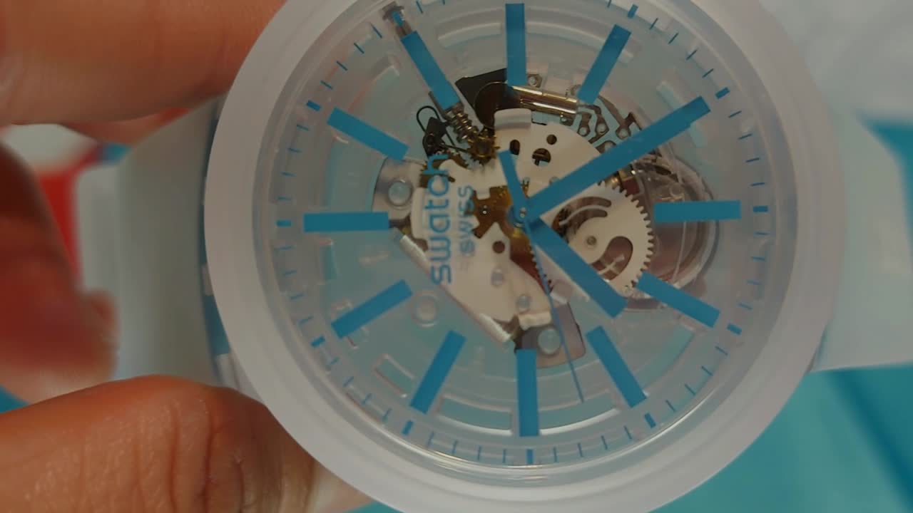 Swatch Blue-In-Jelly White Skeleton Dial Watch SO27E105