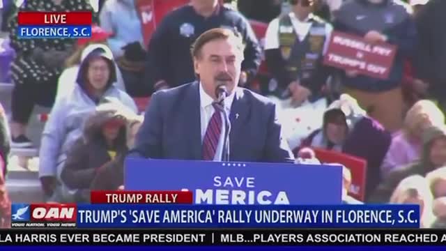 Mike Lindell speaking at Trump’s Save America rally Florence South Carolina