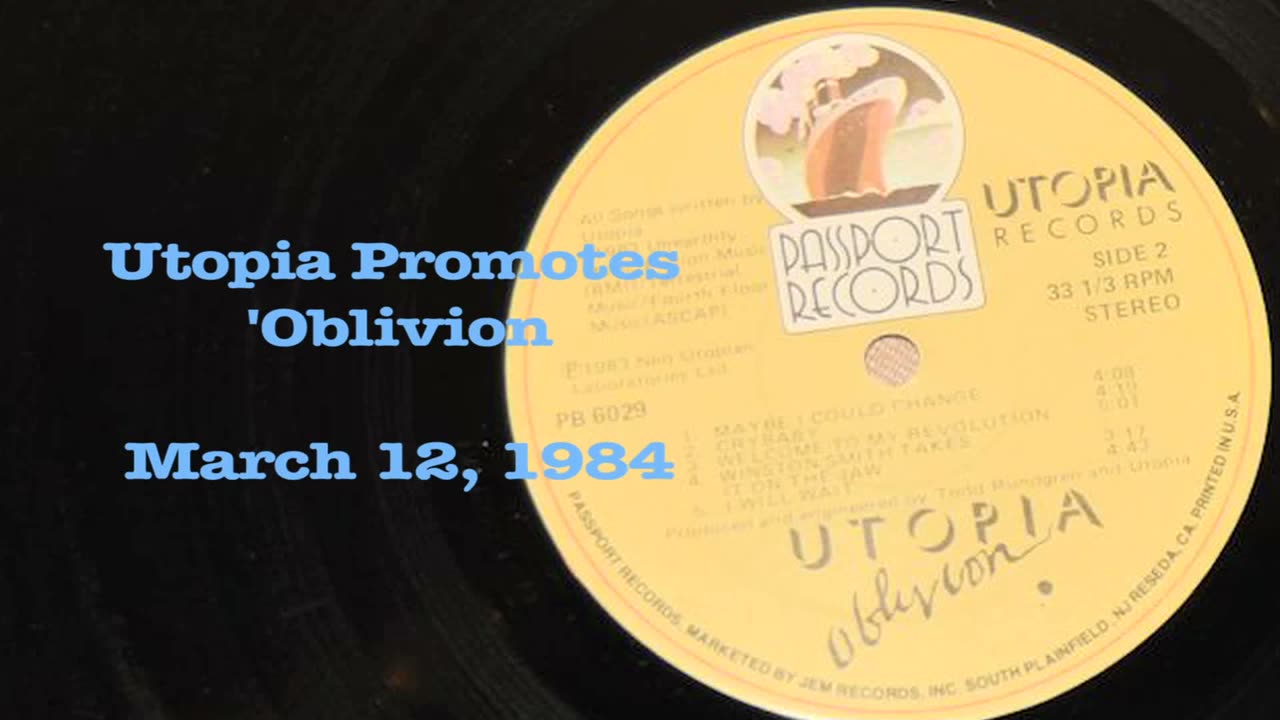 March 12, 1984 - 3/4 of Utopia Discuss 'Oblivion' on 'Rockline'