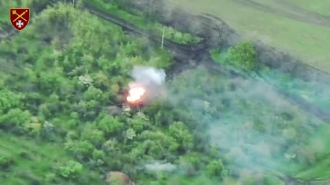 Ukrainian Artillery Takes Out Russian Tank Trying to Hide in the Woods