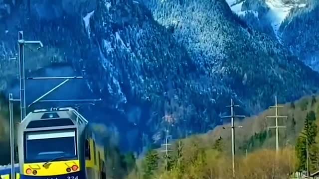 Snow mountains, trains