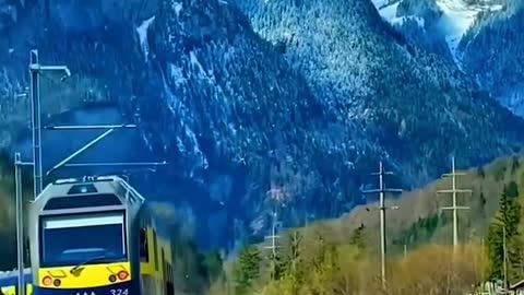 Snow mountains, trains