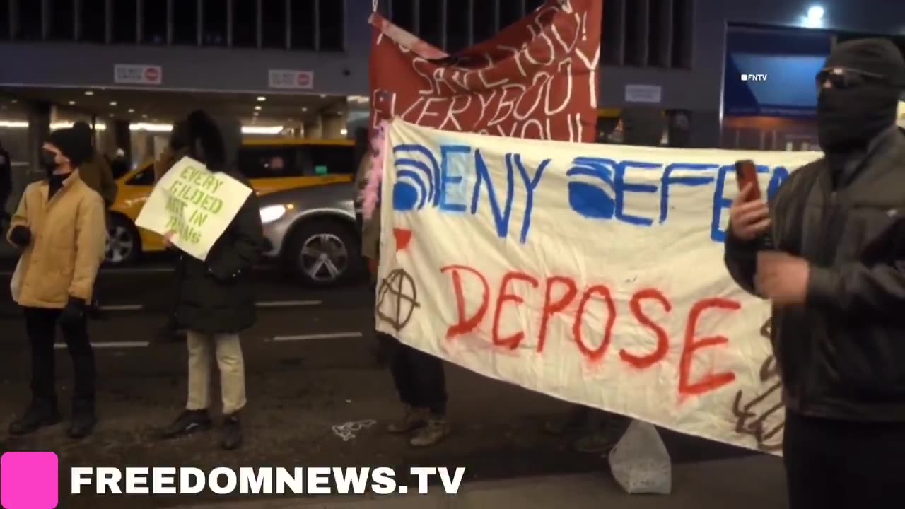 Far-left protesters in NYC chant "Who's next" and "Free Luigi"