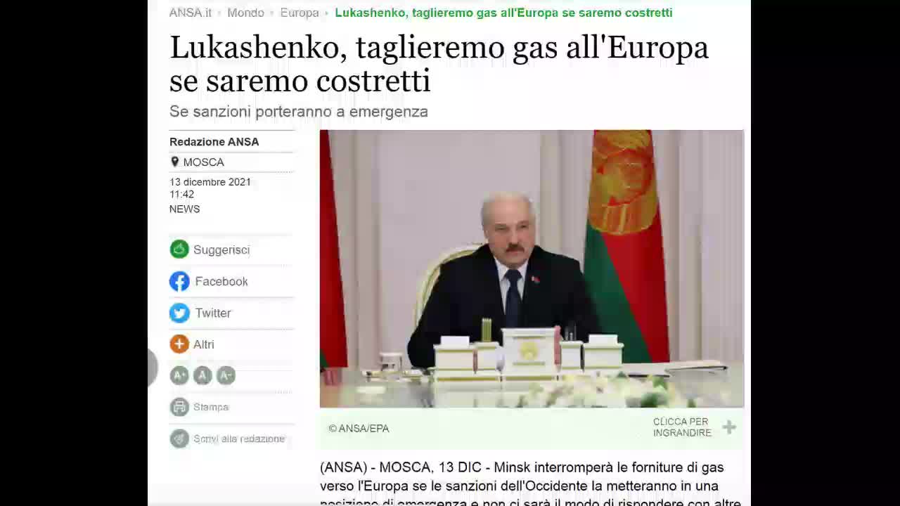 Lukashenko: taglieremo gas all'Europa se saremo costretti