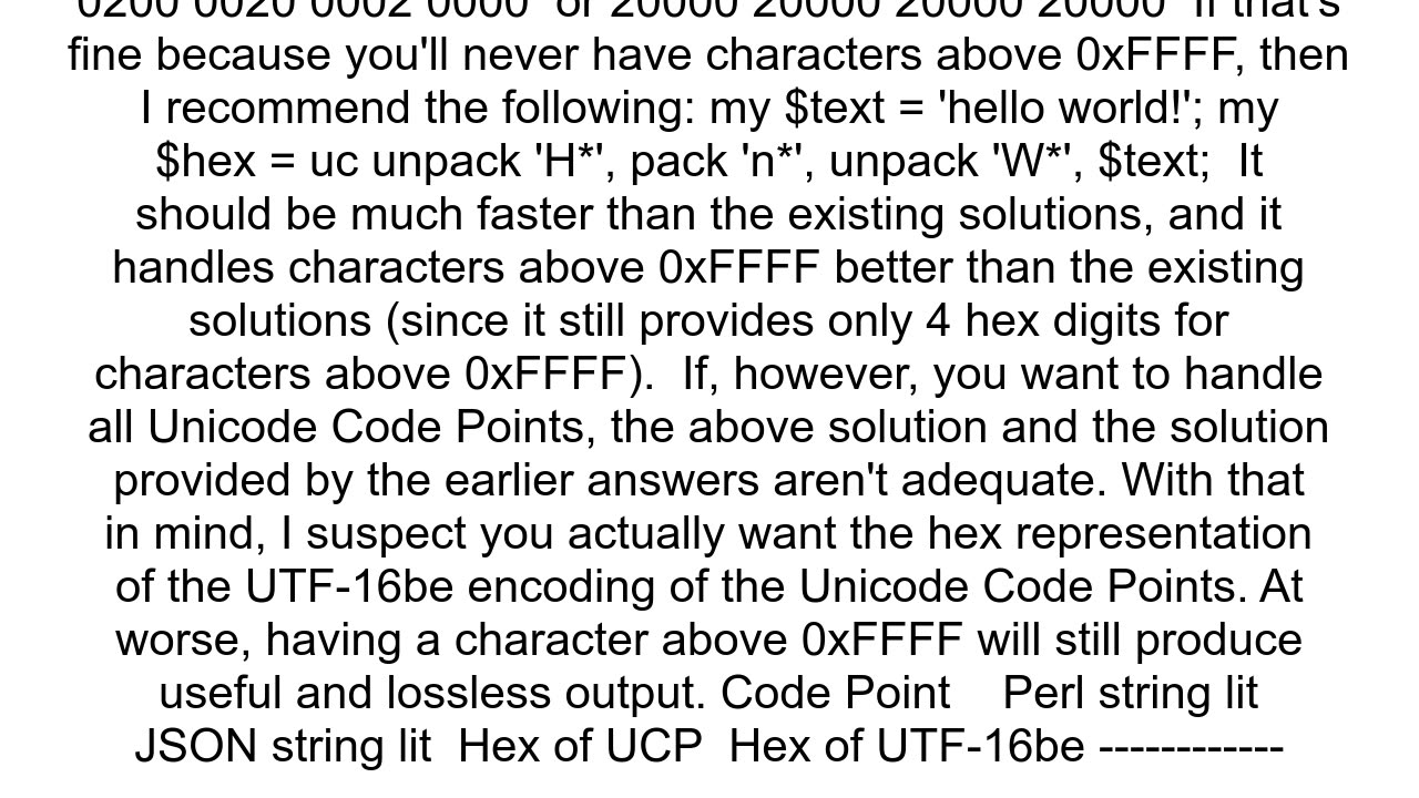 How to convert char string to hex in perl 16 bit per char