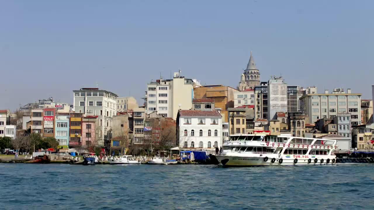 Tourist ferries arriving at the port