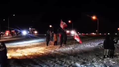 The freedom trucker convoy driving through Moose Jaw Canada