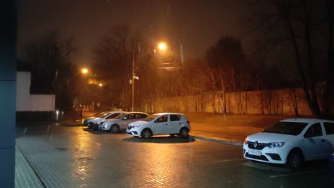 Night snowfall.