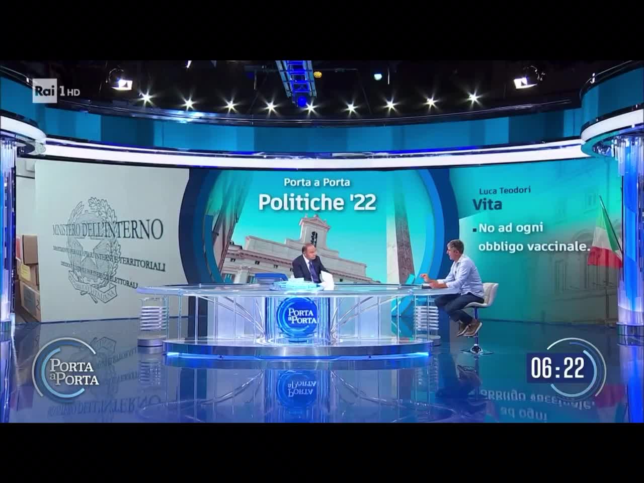 Luca Teodori intervistato da Bruno Vespa, Porta a Porta - 15.09.22