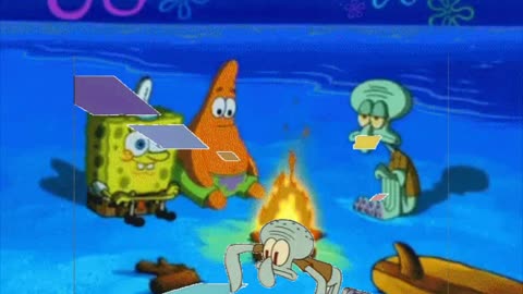 Squidward Is Playing With Tiles While Everyone Sits Around A Campfire 🏕️