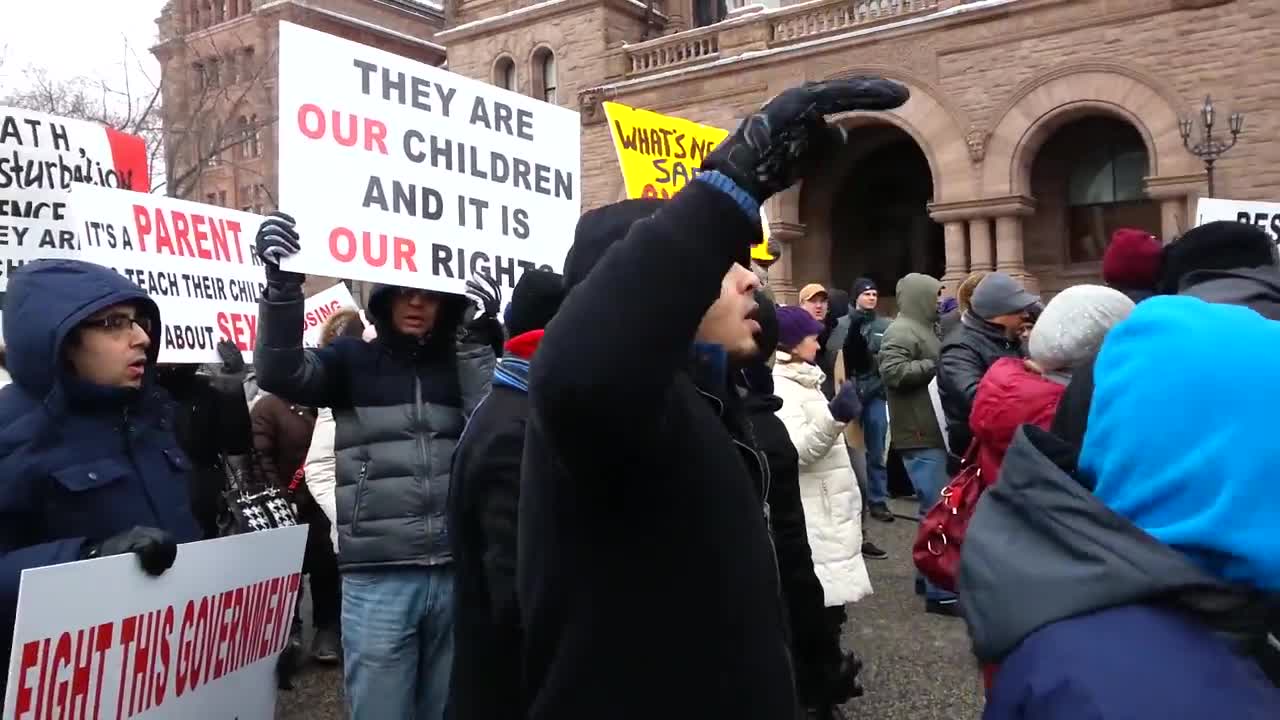 Anti sex ed curriculum protest in Ontario Canada