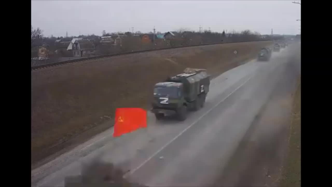 Communist USSR flag on invading Russian tank