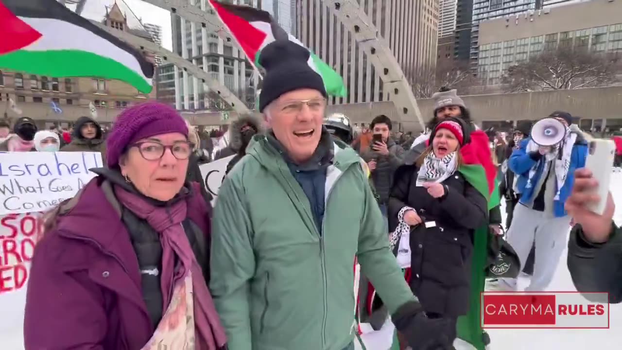 Anti-Israel protesters threaten an elderly Canadian couple out ice skating in Toronto.