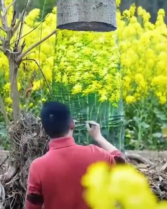 He drew the nature of the tree from behind