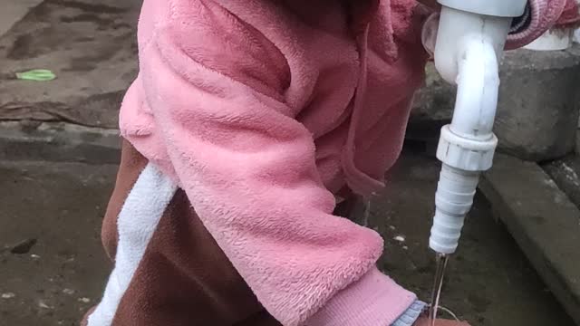 So cute😱 baby brush his teeth and try to drink water from tap