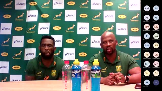 Springbok captain Siya Kolisi and assistant coach Mzwandile Stick