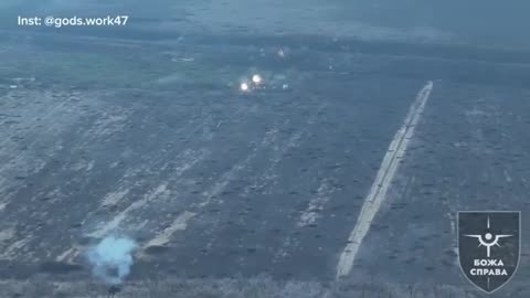 The M2 "Bradley" infantry fighting vehicle of the 47th Mechanized Brigade is firing at