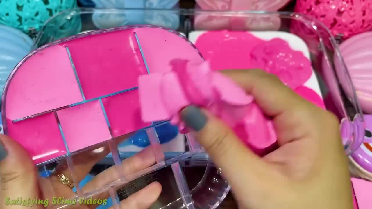 PINK vs BLUE! Mixing Random into GLOSSY Slime! Satisfying Slime Video #202