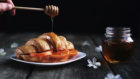 Fresh Croissants With Honey Jar Breakfast