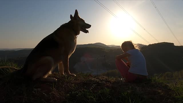 A Girl With Her Pet Dog Enjoying Nature's