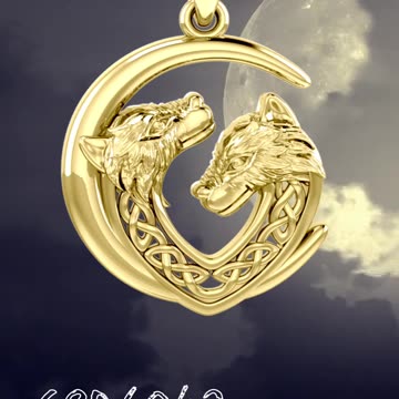 Halloween Magic: Double Celtic Wolves Solid Gold Pendant