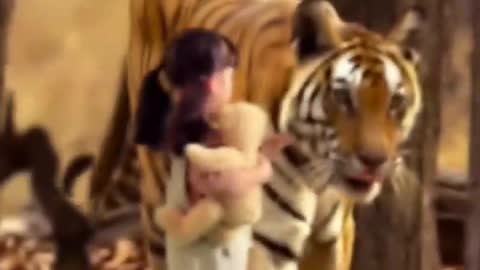 Nice action for girl & tiger 🐯🐯