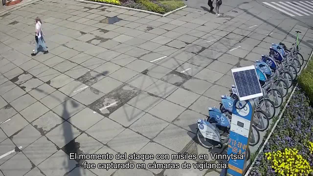 The moment of the missile strike on Vinnytsia was captured on surveillance cameras