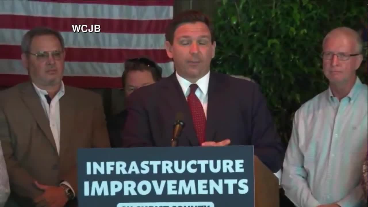 Florida Governor Ron DeSantis holds a press conference in Trenton, Florida.