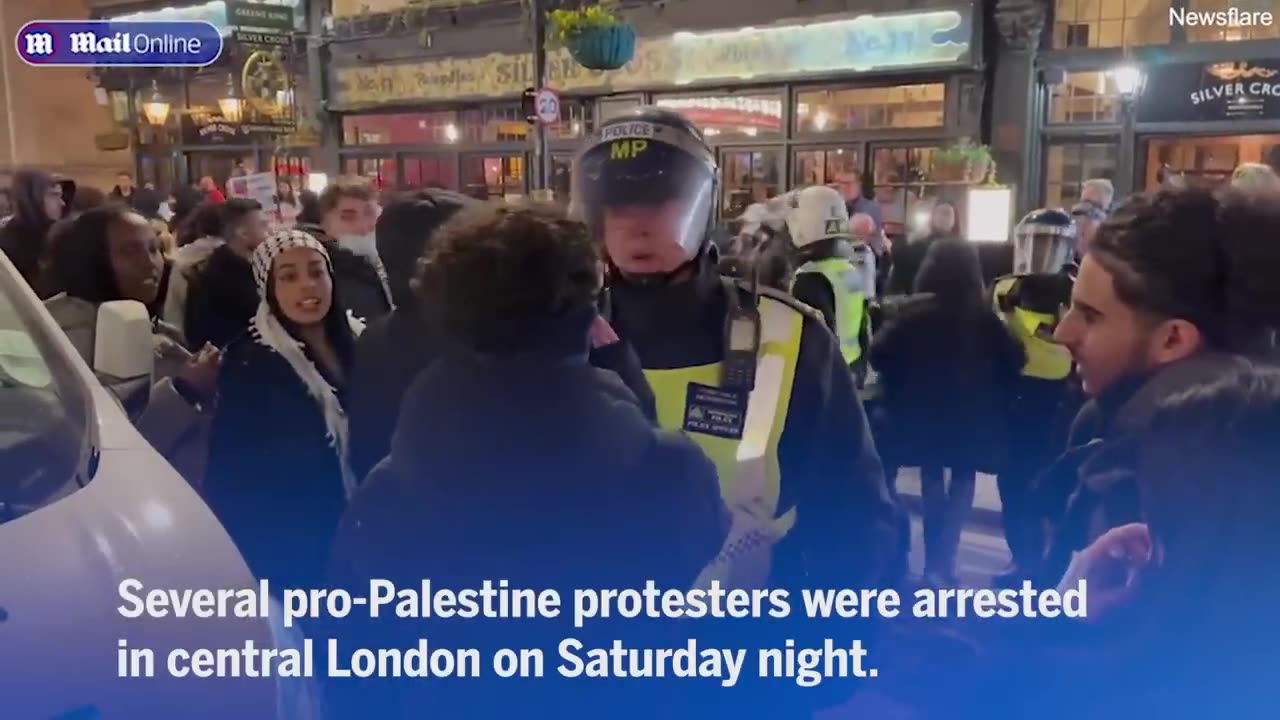 Moment protestors clash with police at pro-Palestine rally in London