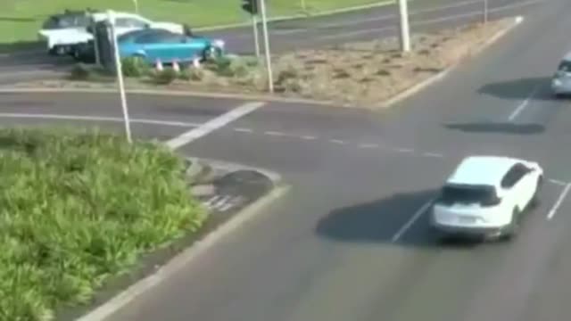 Incredible near miss out of control car flies through multiple traffic lane