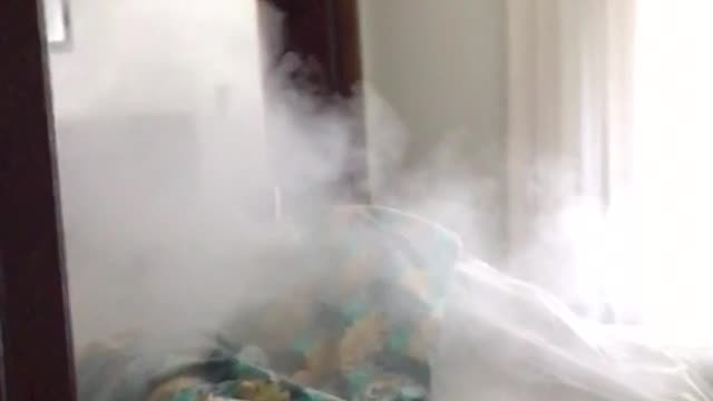 Use fire extinguisher to wake men up
