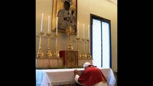 Pope Benedict Praying To The Black Virgin Mary Inside Vatican Church Cool