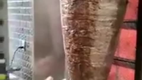 "Live Kitchen: Cutting Turkish Doner - Chicken Shawarma Doner Kebab Arabic Style"