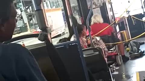 Bus driver makes guy fall on purpose