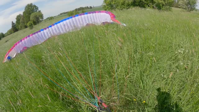 Paraglider Trying to Land is Confronted by Deer