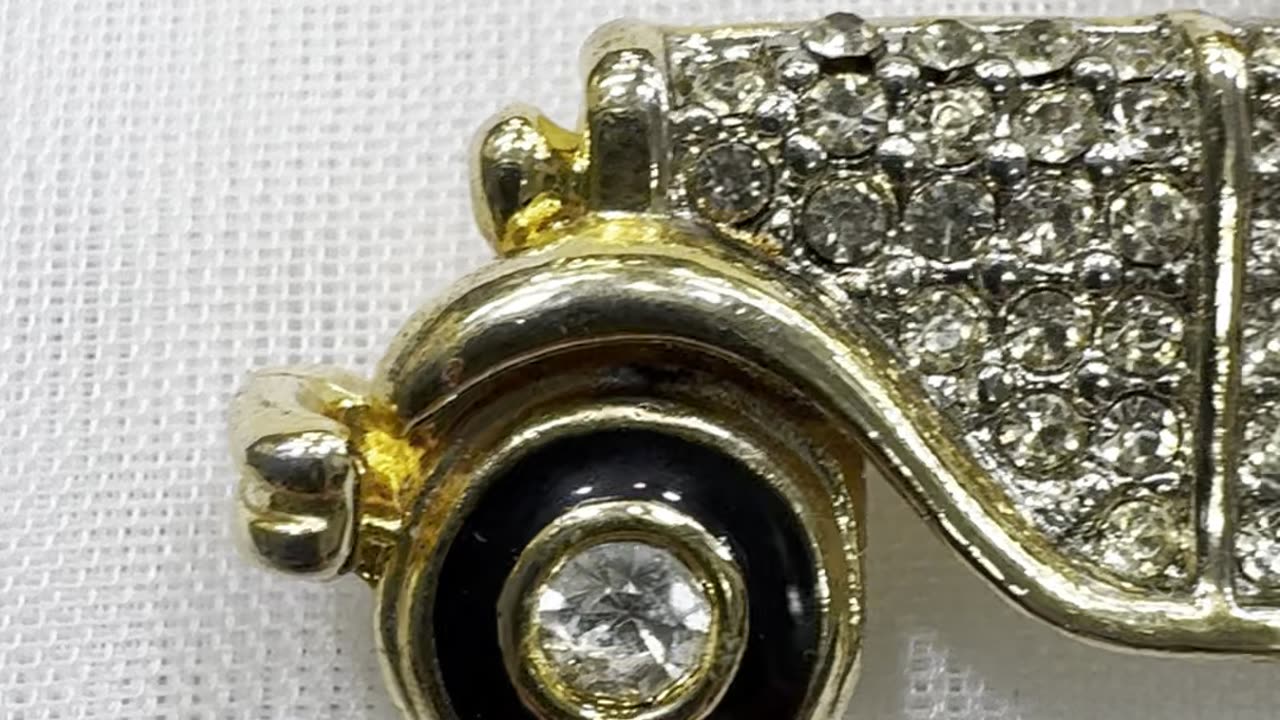 18KGP Vintage Car Brooch (2” x 0.8”). Made with Swarovski Crystal. Antique Style