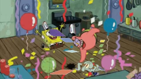 Squidward Is Playing With Tiles While SpongeBob And Patrick Celebrate Patrick Opening His First Jar