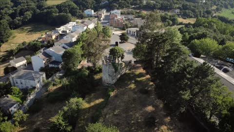 aerial view of sarria spanish town along camino de santiago or way of st james