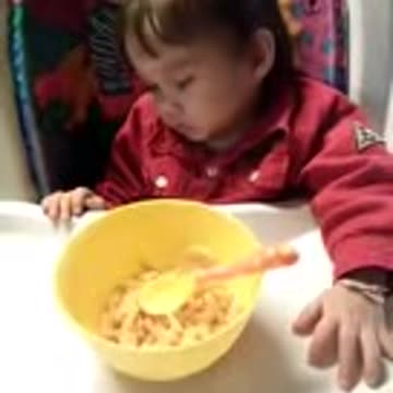 This little guy is way to tired to eat his favorite food!