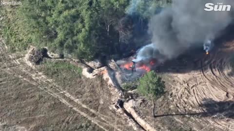 Russian combat vehicle is wiped out by Ukrainian air assault