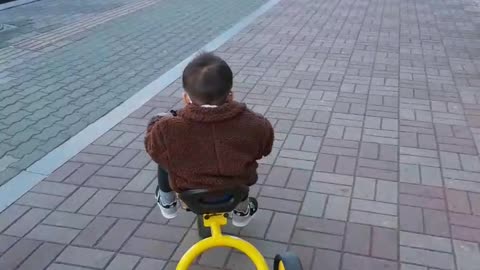 A baby riding a bicycle