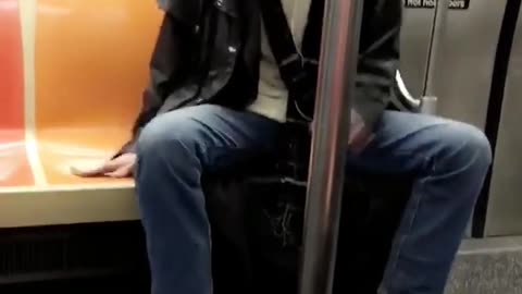 Guy slapping subway seat screaming making colorful friends